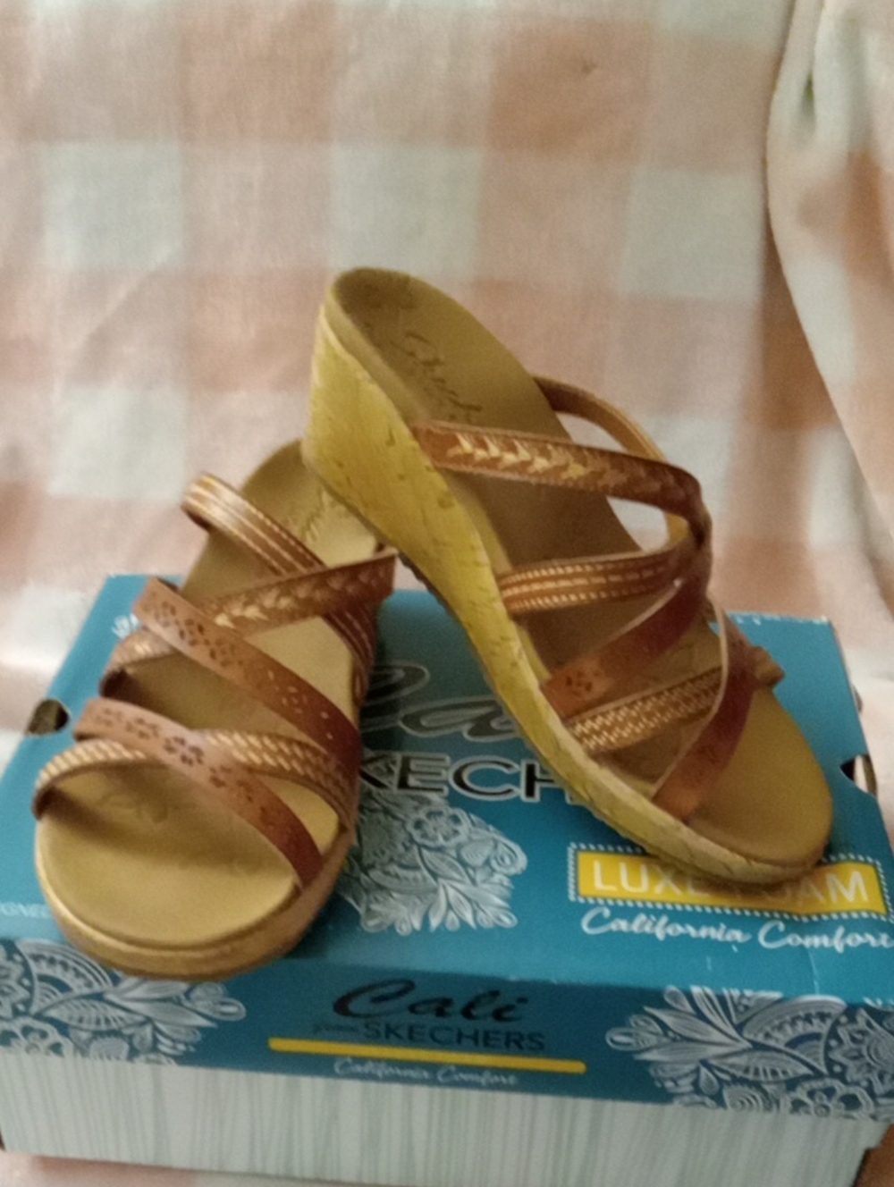 Skechers Women's Tan Multi-strap Wedge Sandals